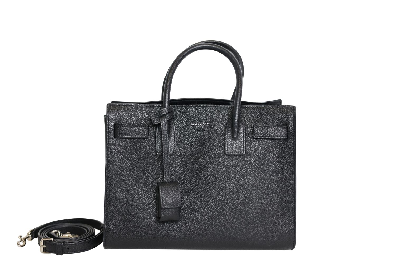 Saint Laurent Sac de Jour Nano Bag, Black Grained Leather and Silver Hardware, Preowned in Dustbag WA001