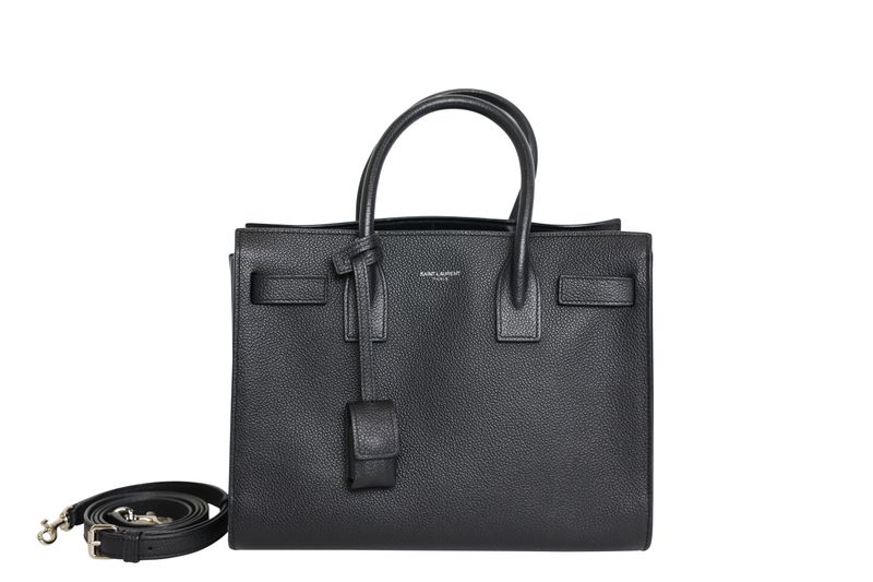 Saint Laurent Sac de Jour Nano Bag, Black Grained Leather and Silver Hardware, Preowned in Dustbag WA001