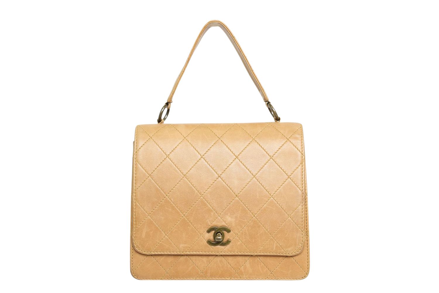 Chanel CC Flap Shoulder Bag, Light Brown Quilted Leather and Antiqued Hardware, Preowned in Dustbag WA001