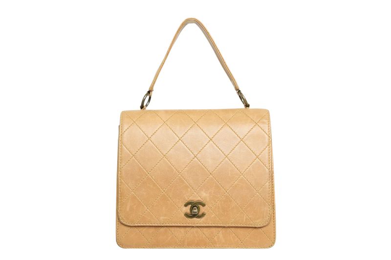 Chanel CC Flap Shoulder Bag, Light Brown Quilted Leather and Antiqued Hardware, Preowned in Dustbag WA001