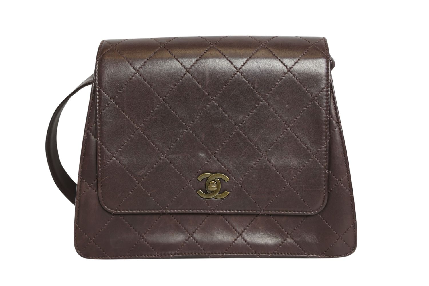 Chanel CC Shoulder Bag, Brown Quilted Leather and Ruthenium Hardware, Preowned in Dustbag WA001