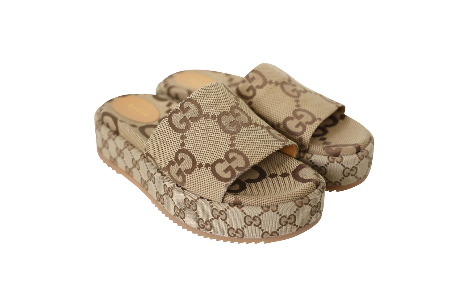 Gucci Platform Slide Sandals Size 42, Beige GG Canvas with Rubber Sole, New in Dustbag WA001