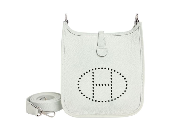 Hermes Evelyne  16 TPM,  Gray Clemence Leather and Palladium Hardware, B 2023 Stamp, Preowned in Box WA001