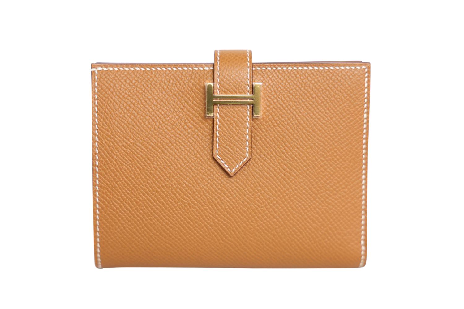 Hermes Bearn Compact Wallet, Gold Epsom Leather and Gold Hardware, Preowned in Box WA001