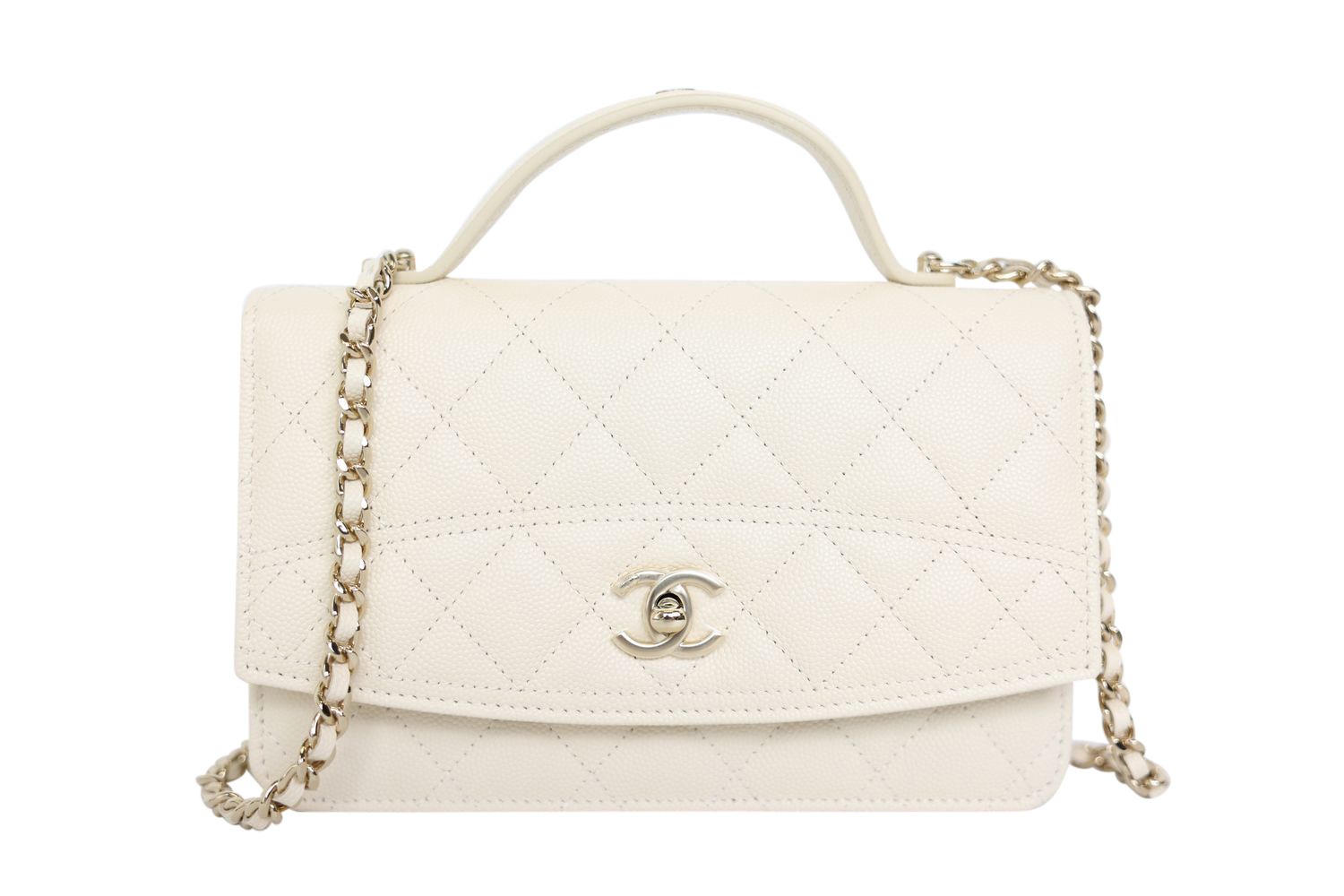 Chanel Wallet on Chain Top Handle, 25C Light Beige Quilted Caviar with Gold Hardware, Preowned in Dustbag WA001