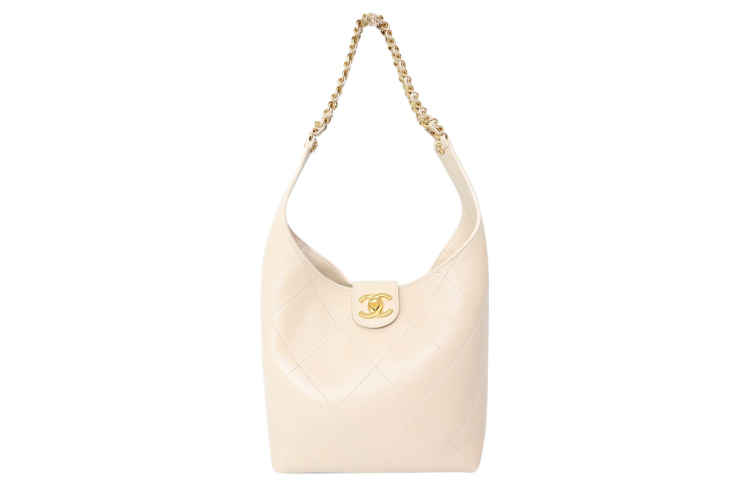 Chanel Coco Hobo, Light Beige Quilted Calfskin with Gold Hardware, Preowned in Box WA001