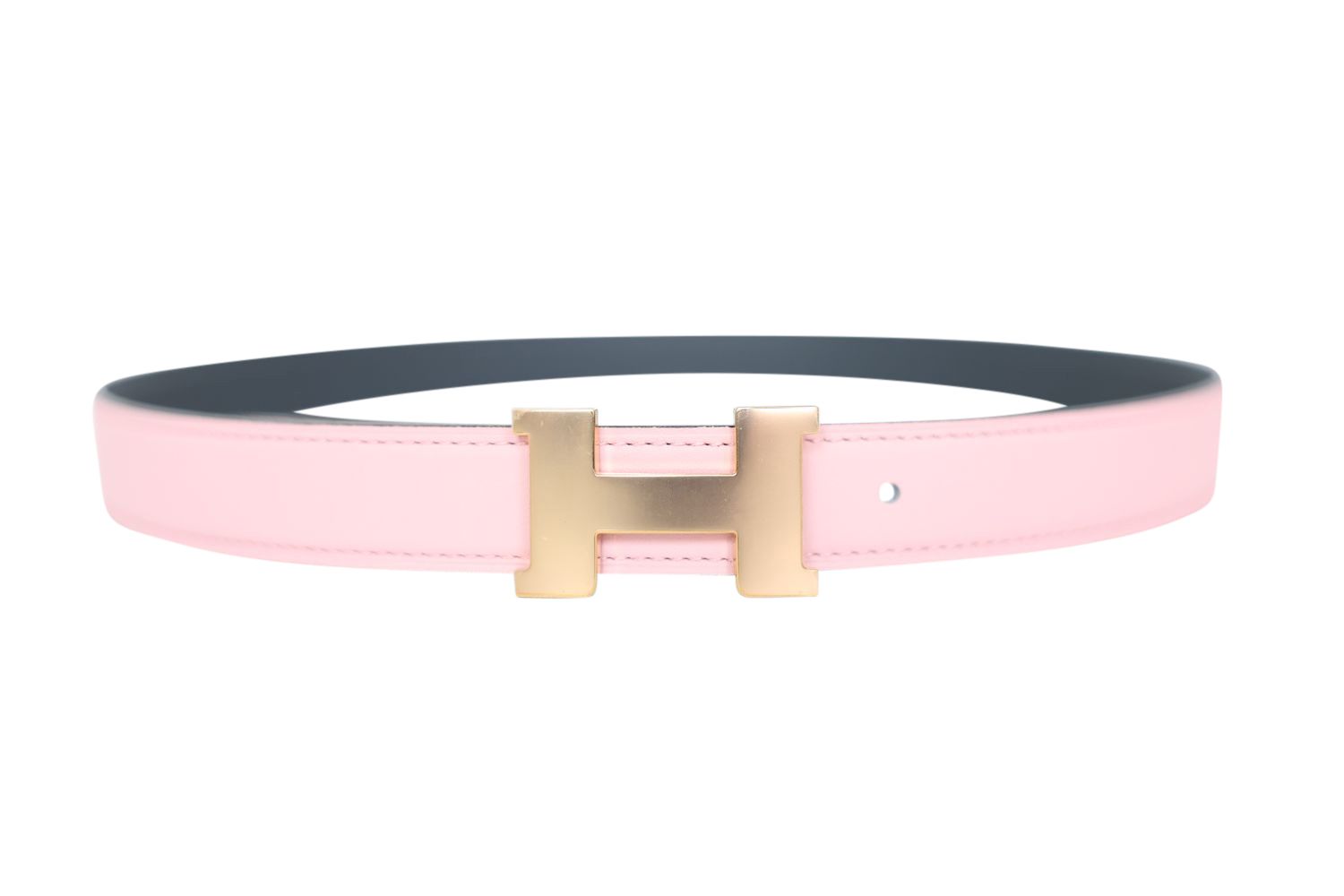Hermes Mini Constance Belt Buckle and Reversible Leather Strap 24 mm, Rose Sakura and Gris Misty Swift and Epsom with Gold Hardware, Size 70 New in Box WA001