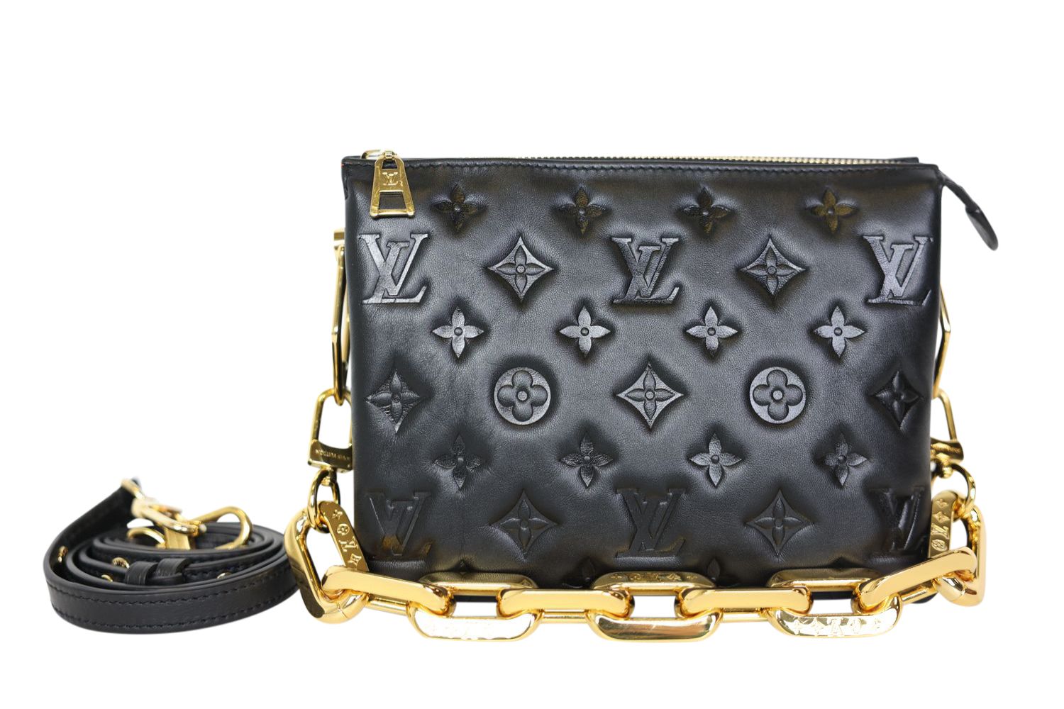Louis Vuitton Coussin BB, Black Monogram-Embossed Puffy Lambskin with Gold Hardware, Preowned in Box WA001
