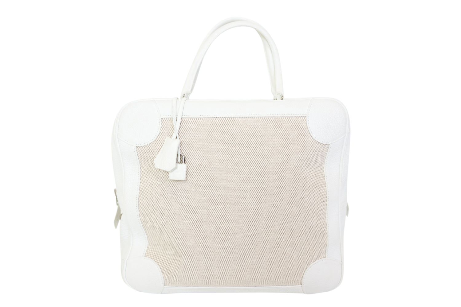 Hermes Omnibus PM, White Clemence and Toile with Palladium Hardware, H in Square 2004, Preowned No Dustbag WA001