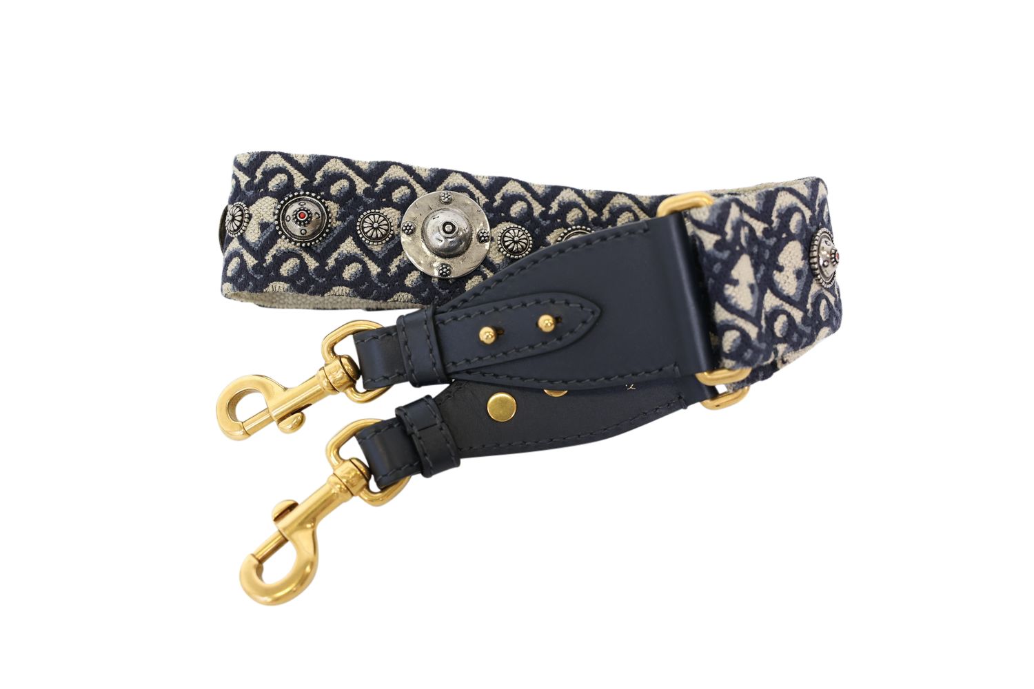 Dior Shoulder Strap with Ring, Blue Dior Oblique Embroidery with Mixed Hardware, New in Dustbag WA001