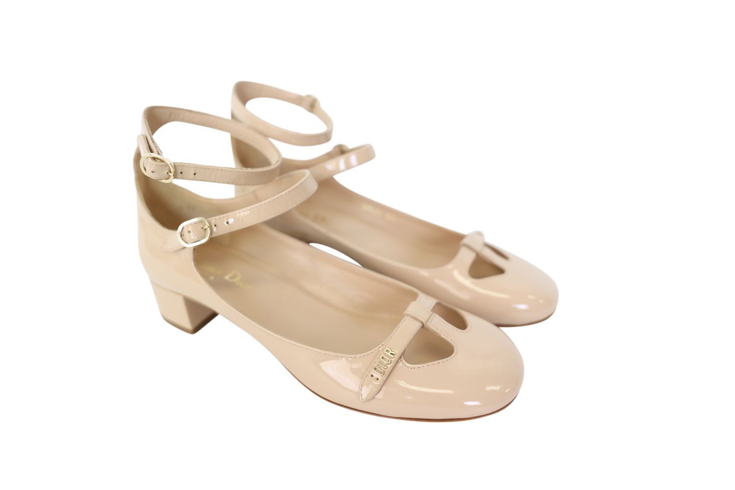 Dior Shoes, Aime Dior Ballet Pumps Size 37,  Nude Patent Calfskin with Gold Hardware, New in Box WA001