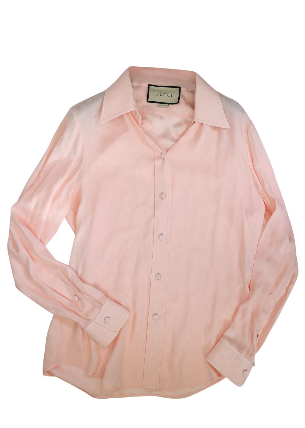 Gucci GG Shirt, Pink Lemonade GG Silk Crepe, Size 40, New No Dustbag WA001