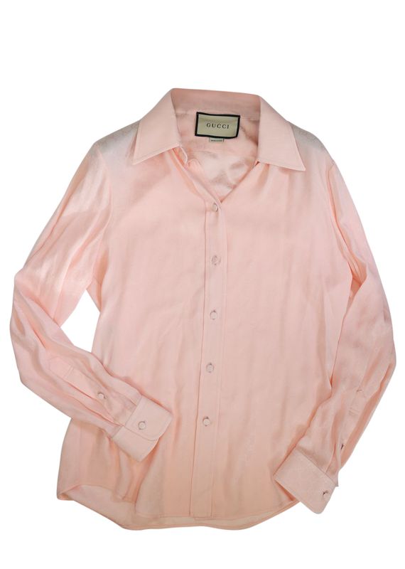 Gucci GG Shirt, Pink Lemonade GG Silk Crepe, Size 40, New No Dustbag WA001