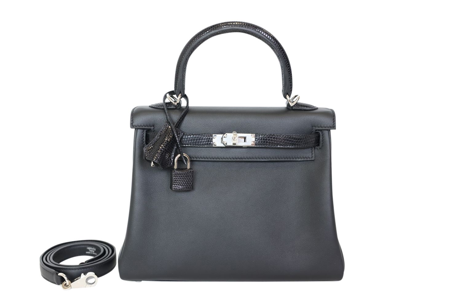 Hermes Kelly Touch 25, Black Swift and Lizard with Palladium
