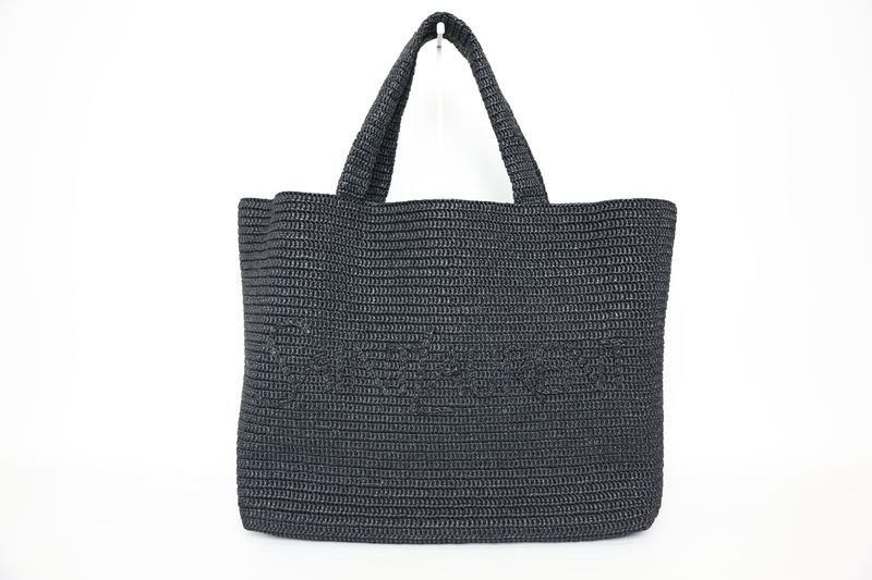 Saint Laurent Logo Tote, Black Raffia, New in Dustbag WA001