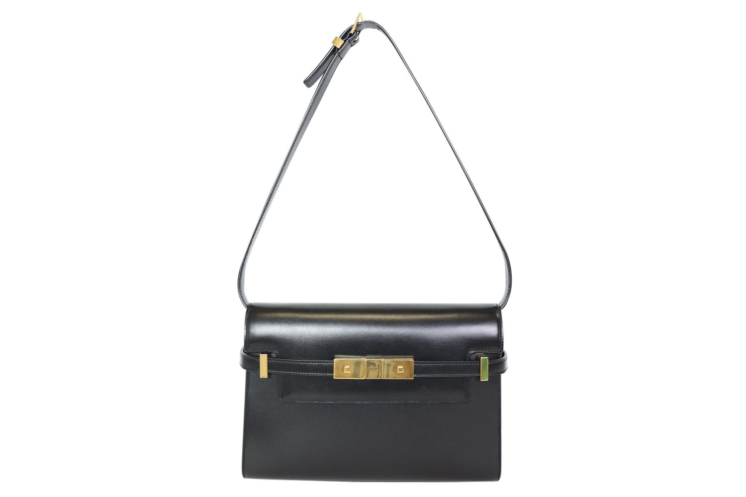 Saint Laurent Manhattan Bag Small, Black Soft Calfskin with Gold Hardware, Preowned in Dustbag WA001