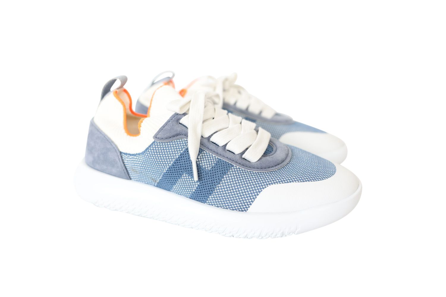 Hermes Sneaker, Size 38 Knit Suede Goatskin Crew Multicolor Bleu, New In Box WA001