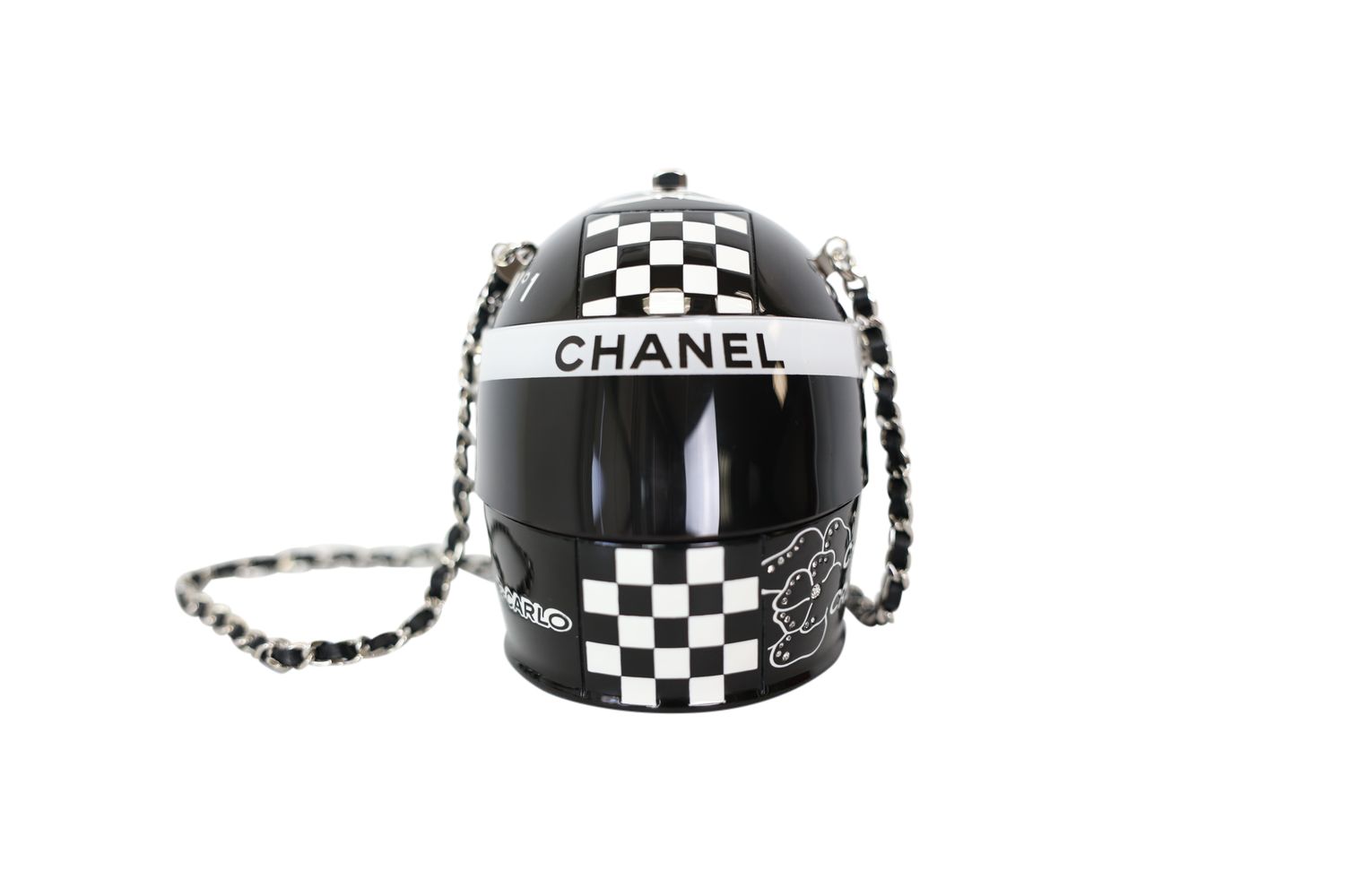 Chanel Helmet Bag Minauderie Chain, Black And White New In Box WA001
