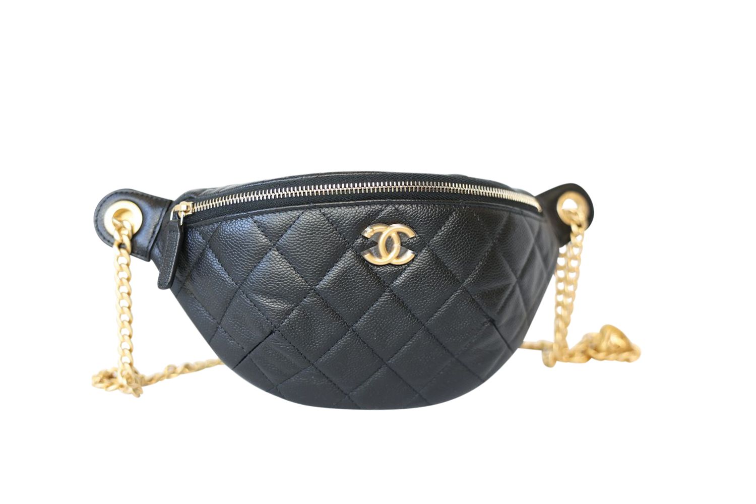 Chanel Bumbag, Black Caviar with Gold Hardware, Preowned in Box WA001