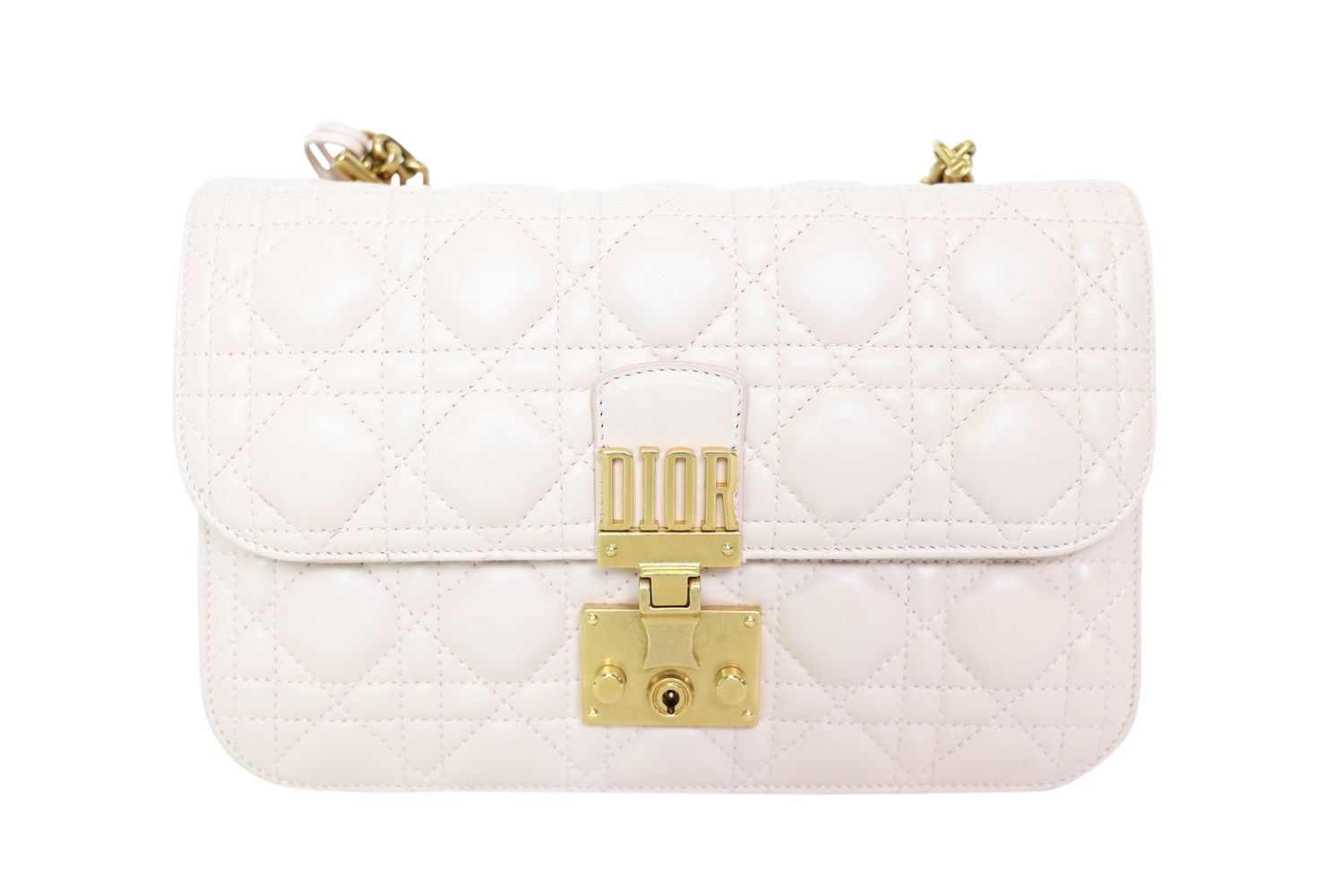 Christian Dior Dioraddict Flap Bag, Blush Cannage Lambskin Leather With Gold Hardware, Preowned In Dustbag WA001
