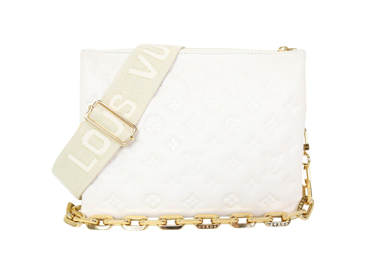Louis Vuitton Coussin PM, White with Gold Hardware, Preowned in Box WA001