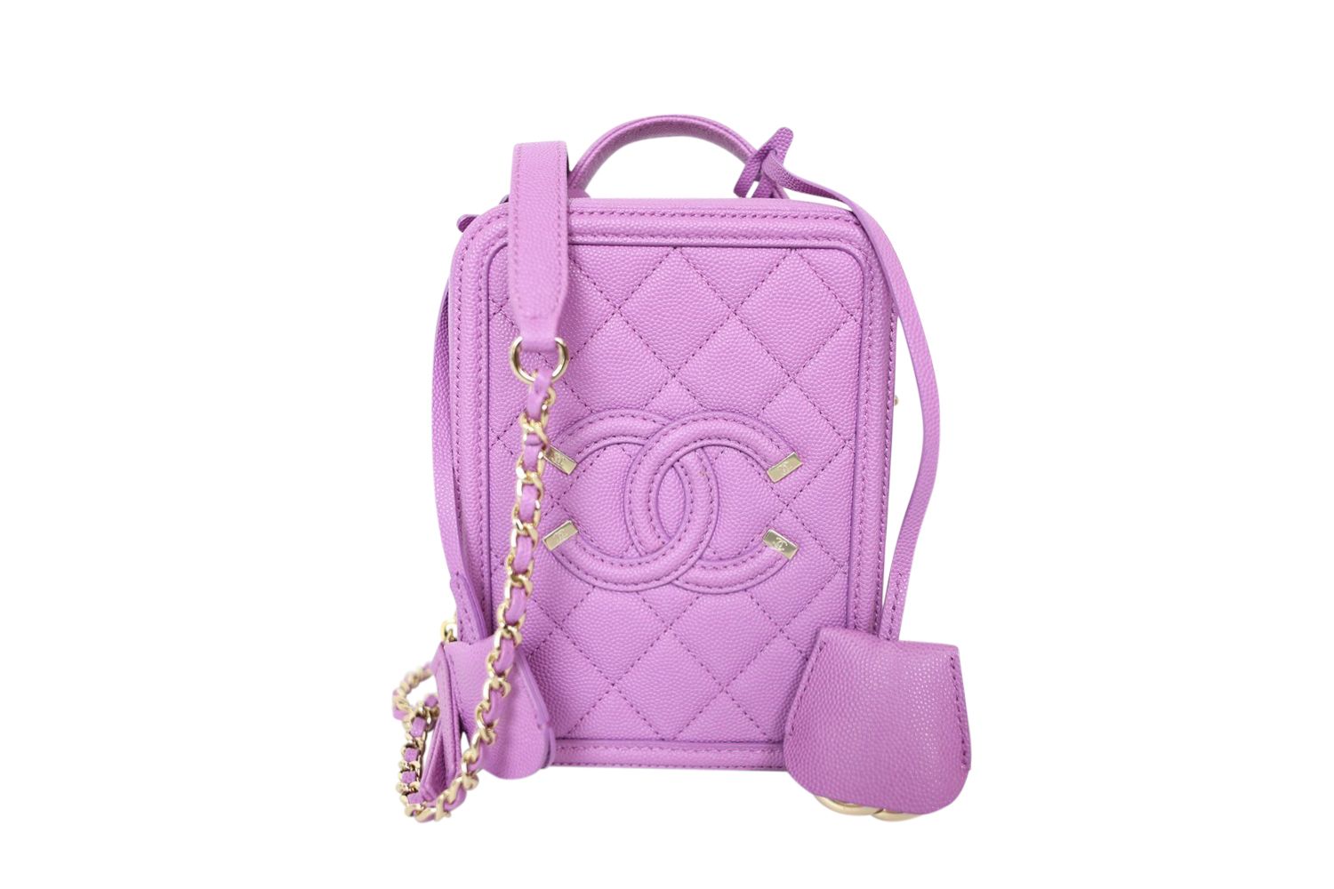 Chanel North South Filigree Vanity, Purple Caviar with Gold Hardware, Preowned in Dustbag WA001