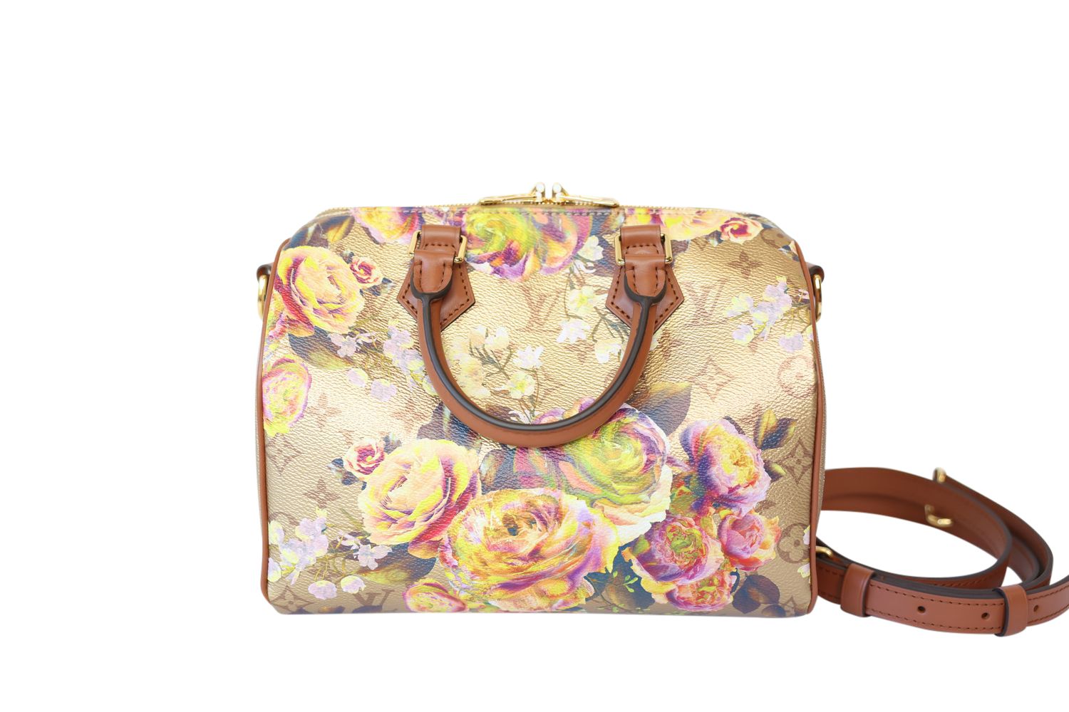 Louis Vuitton Speedy B 25, Floral Garden Gold Multicolor, Preowned in Box WA001