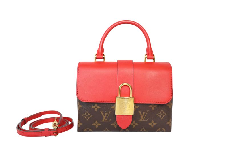 Louis Vuitton Locky BB Handbag, Monogram Canvas and Red Leather with Gold Hardware, Preowned No Dustbag WA001