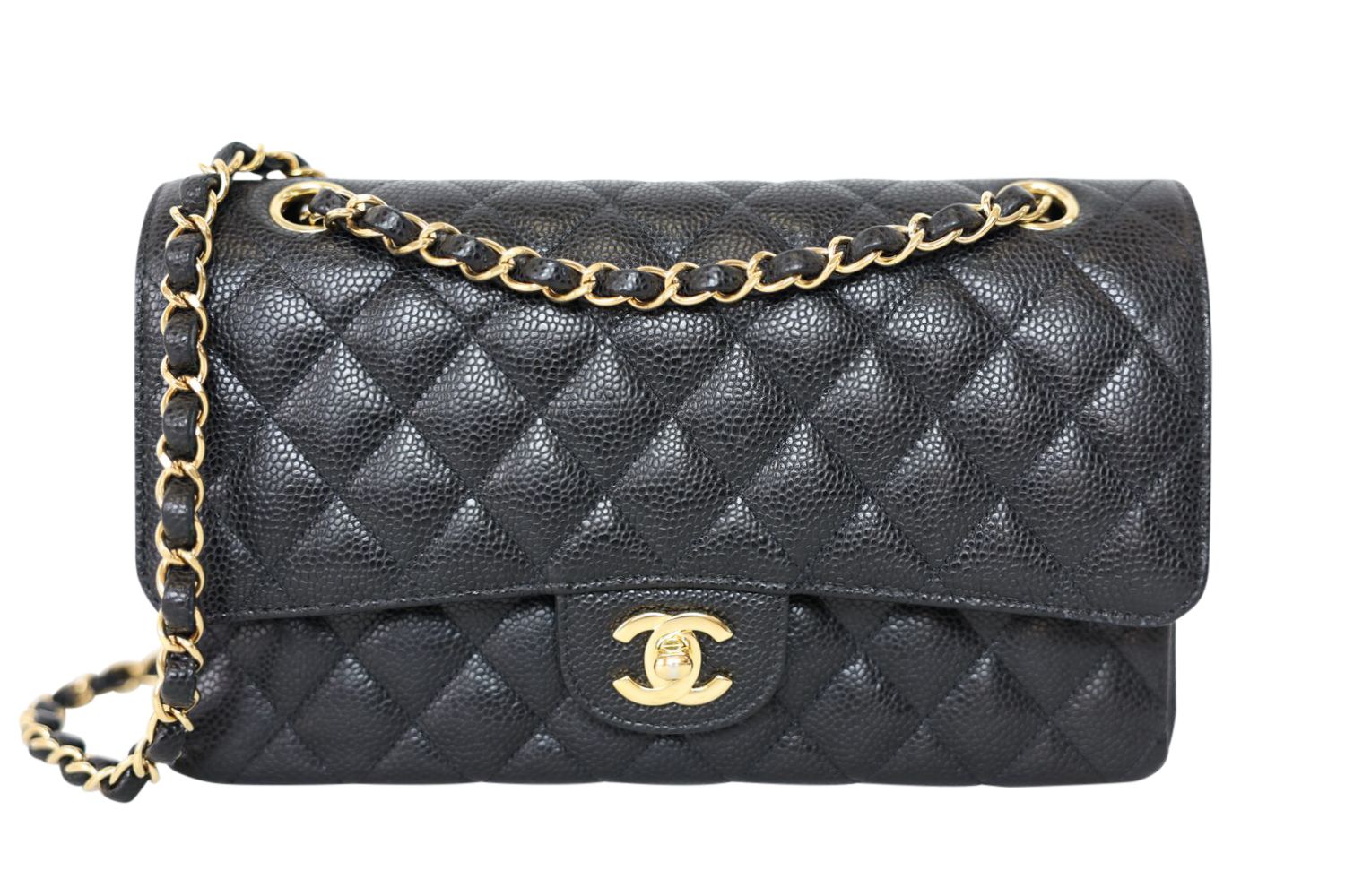 Chanel Classic Medium, Black Quilted Caviar and Gold Hardware, Preowned in Box WA001