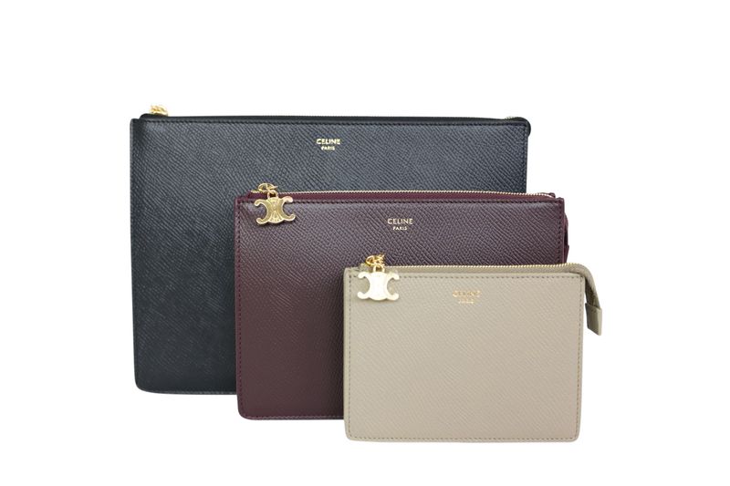 Celine Three Pouches Set, Black, Deep Burgundy, Beige Grained Calfskin and Gold Hardware, New in Box WA001