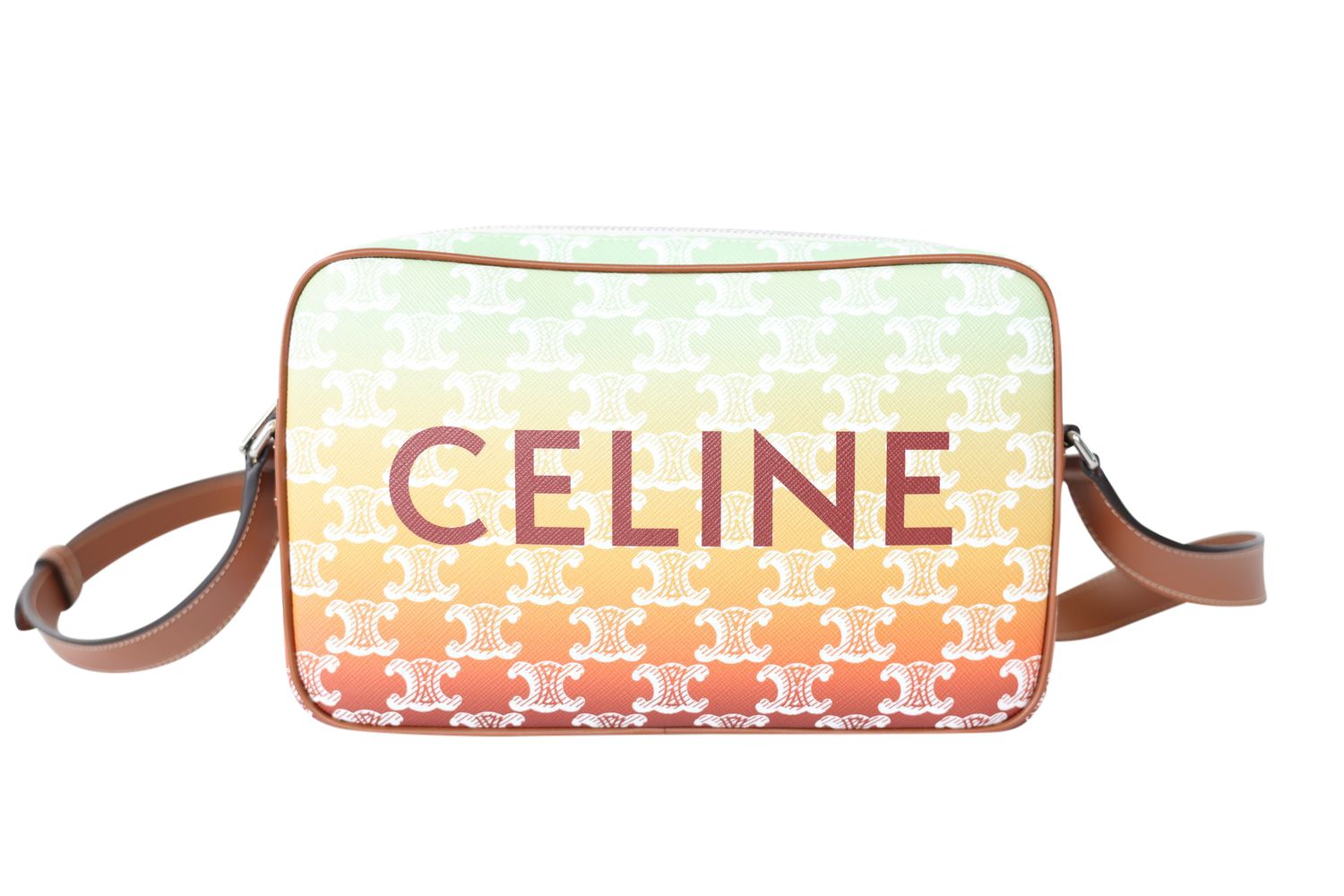 Celine Triomphe Messenger Bag, Sunset Canvas and Tan Leather Trim with Silver Hardware, New in Dustbag WA001