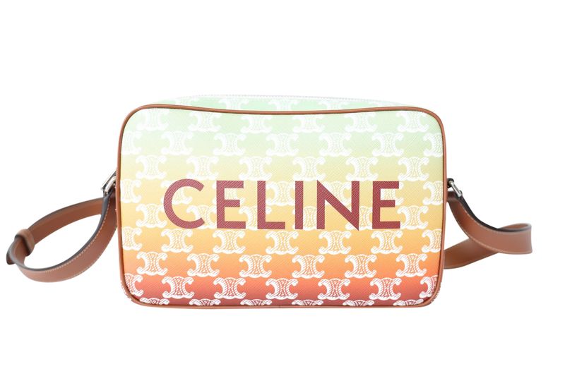 Celine Triomphe Messenger Bag, Sunset Canvas and Tan Leather Trim with Silver Hardware, New in Dustbag WA001