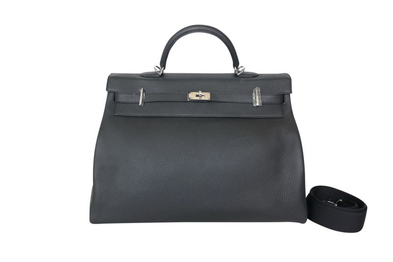 Hermes Kelly Relax 50, Noir Clemence Bull CalfSkin and Palladium Hardware, K 2025 Stamp, Preowned in Box WA001