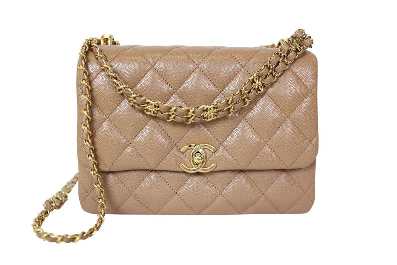 Chanel Coco First Flap Bag, Beige Caviar Leather With Gold