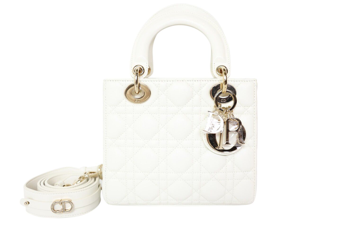 Christian Dior Lady Dior Small, Ivory White Lambskin with Gold Hardware, New in Box WA001