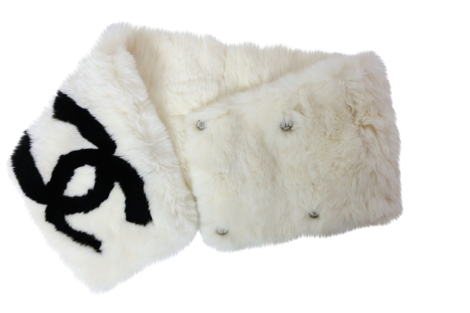 Chanel Fur Muffler, White Lapin 'CC', Preowned No Dustbag WA001