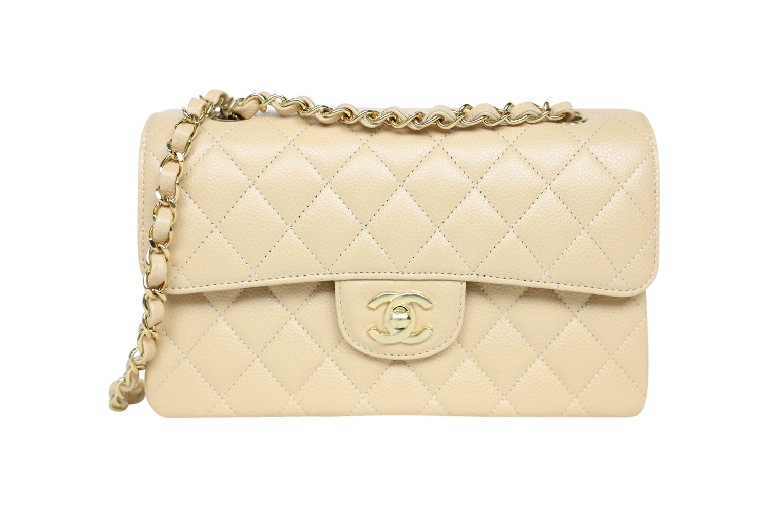 Chanel Classic Small Double Flap, Beige Caviar Leather With Gold Hardware, New In Box WA001