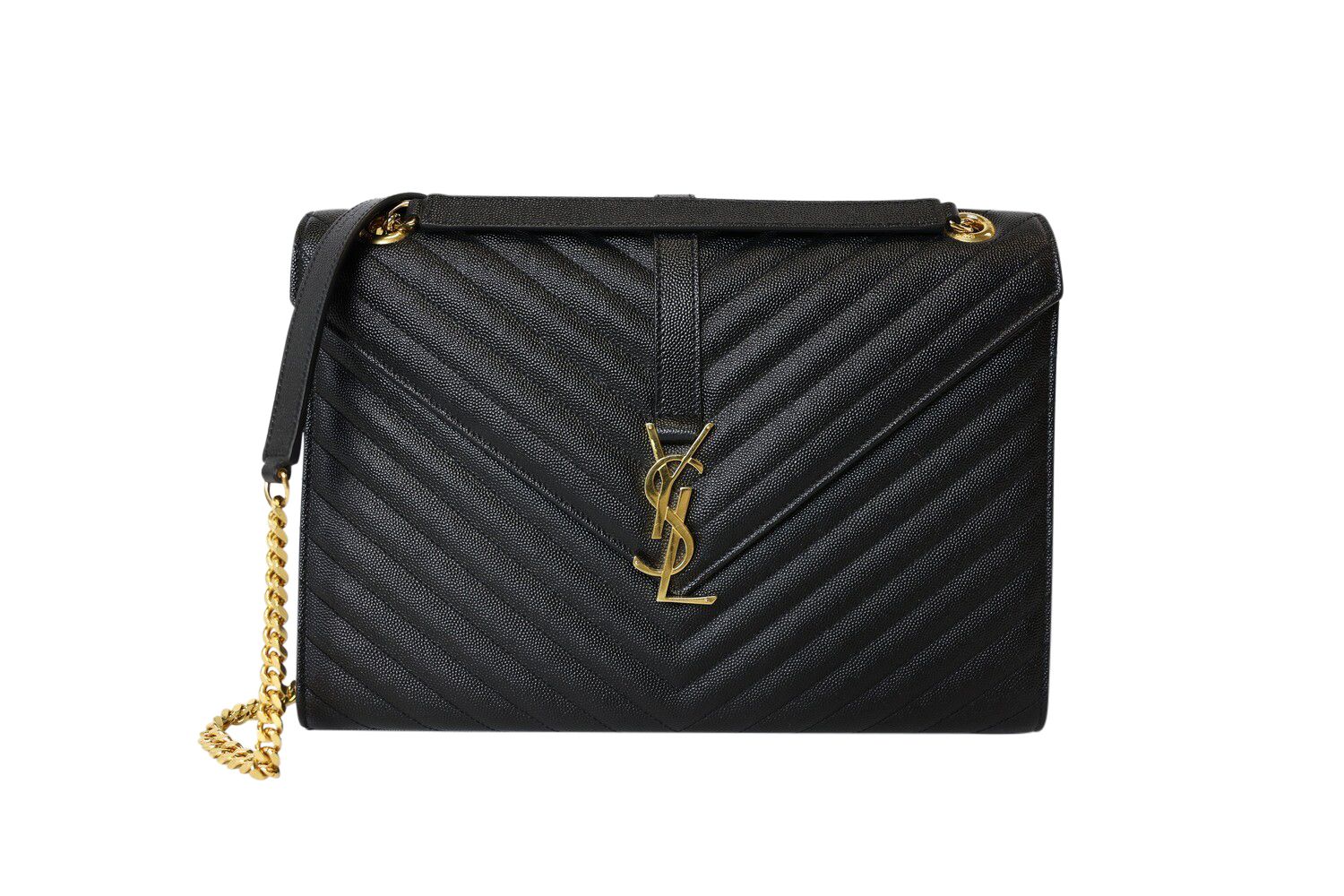 Saint Laurent Cassandre Envelope Flap Large, Black with Gold Hardware, Preowned in Dustbag WA001