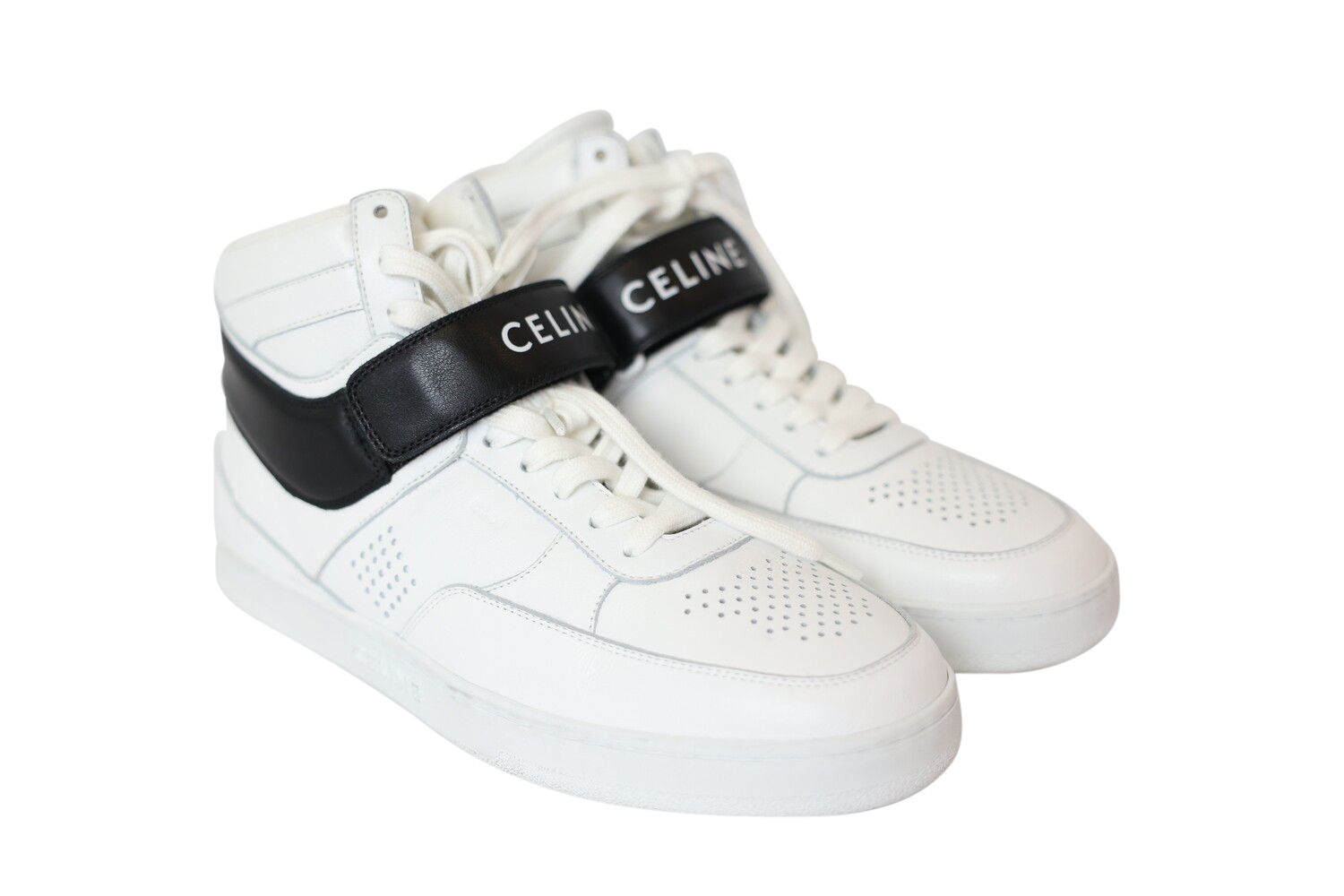 Celine Sneakers High Tops, White Calfskin Size 41, Preowned In Box WA001