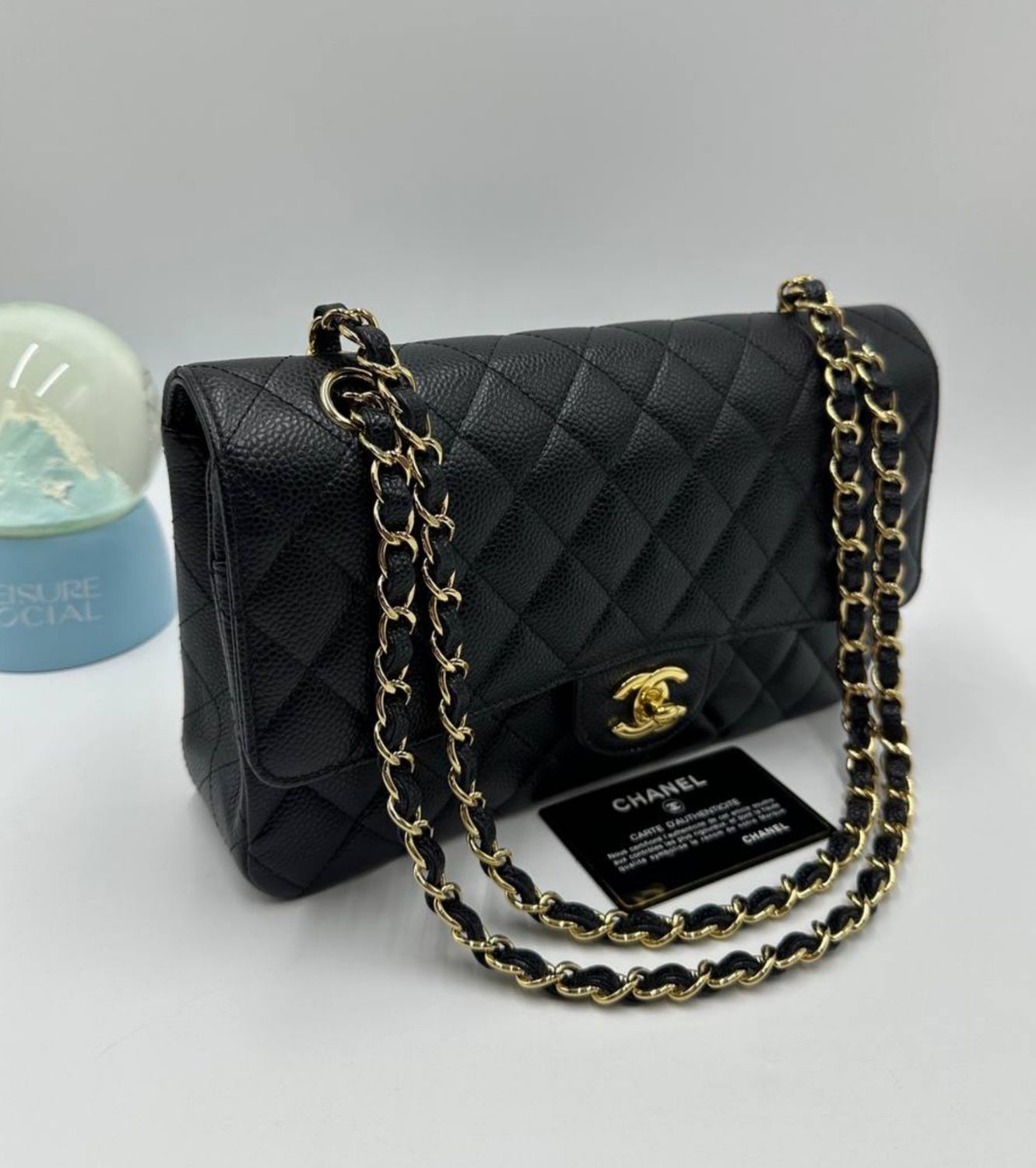 Preorder Chanel Classic Flap, Medium, Black Caviar Leather, Gold Hardware, Preowned in Box CC001
