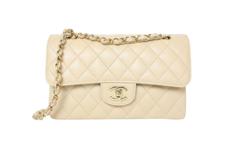 Chanel Classic Small, Beige Caviar with Gold Hardware, New in Box MA001