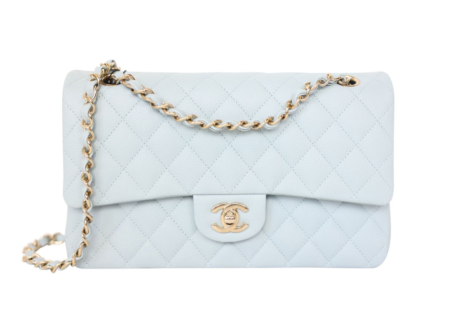 Chanel Classic Medium 22P, Blue Caviar Leather with Gold Hardware, Preowned in Box WA001