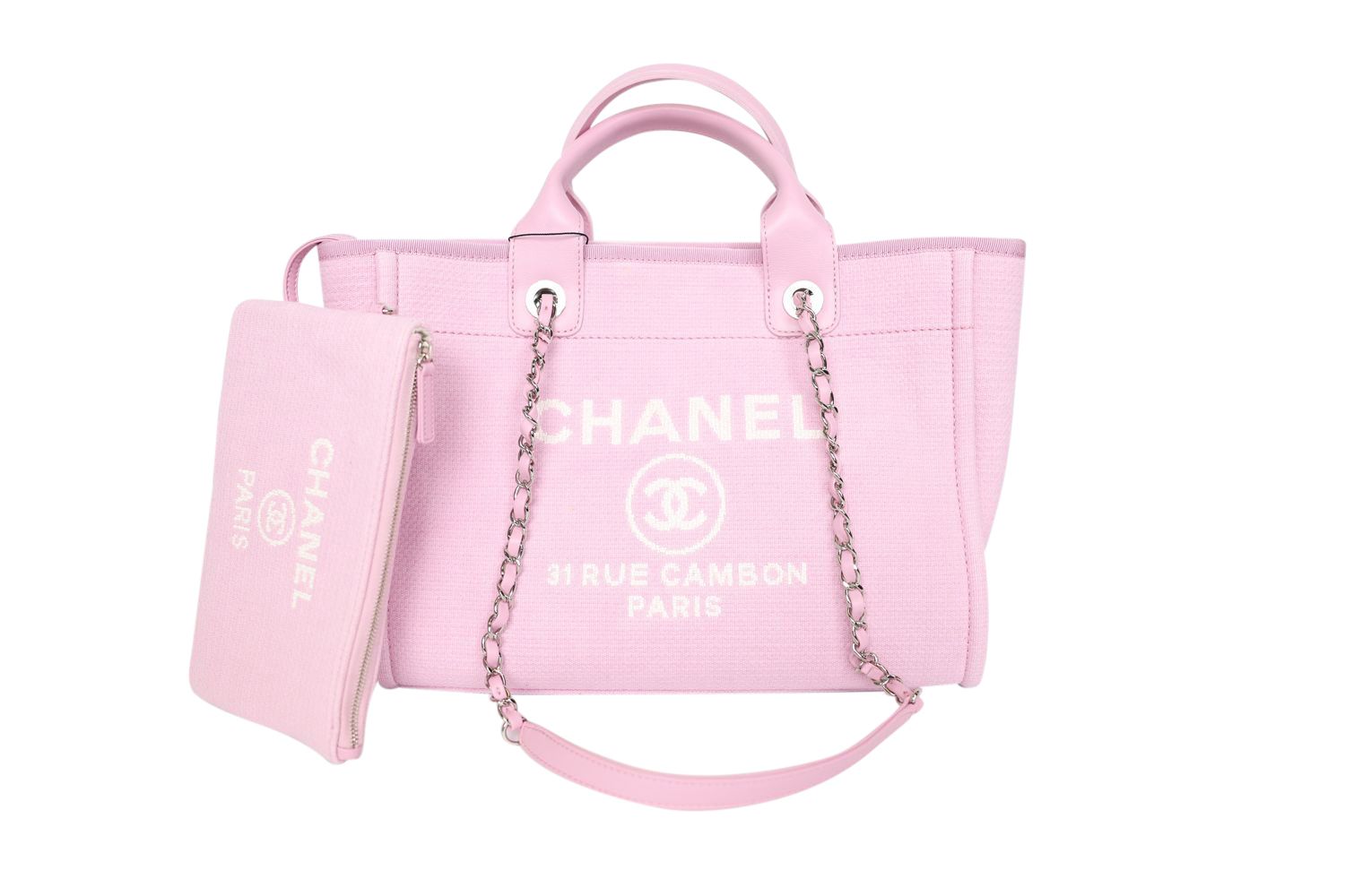 Chanel Deauville Small with Handles and Pouch, 22S Pink with Silver Hardware, New in Dustbag WA001
