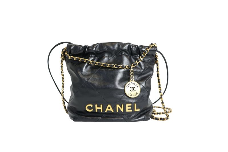 Chanel 22 Hobo Mini Bag, 23K Black Quilted Calfskin and Gold Hardware, Preowned in Box WA001