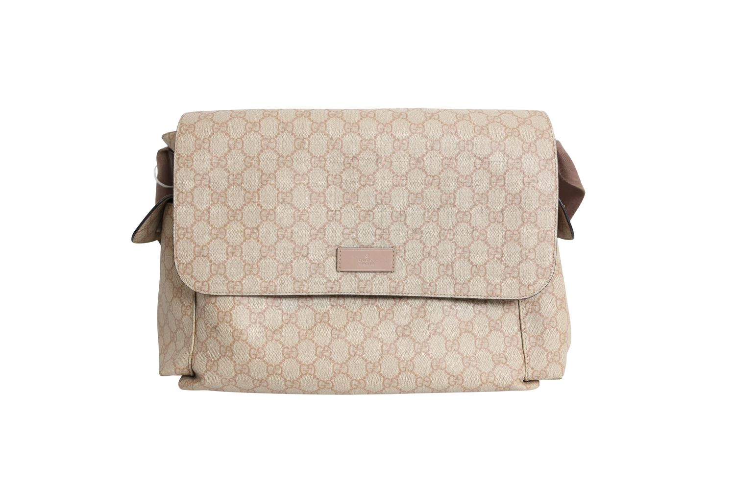 Gucci Diaper Bag, Beige and Pink GG Canvas with Pink Leather Trim, Preowned No Dustbag WA001