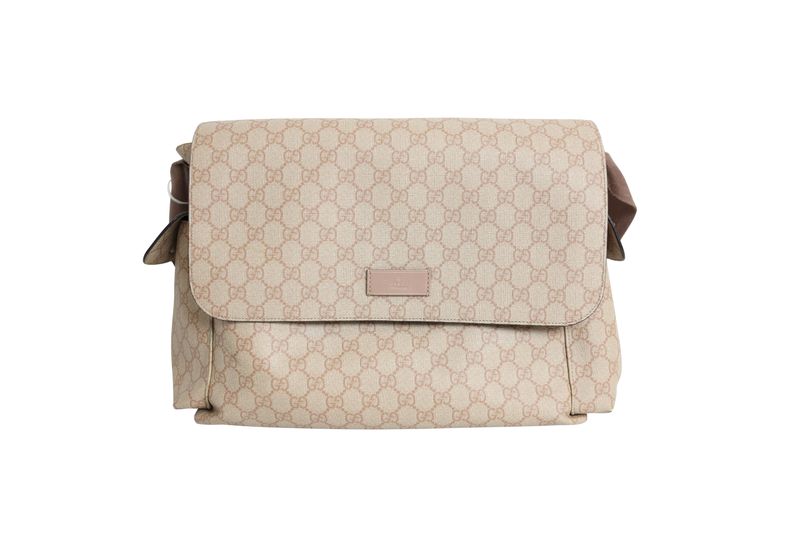 Gucci Diaper Bag, Beige and Pink GG Canvas with Pink Leather Trim, Preowned No Dustbag WA001