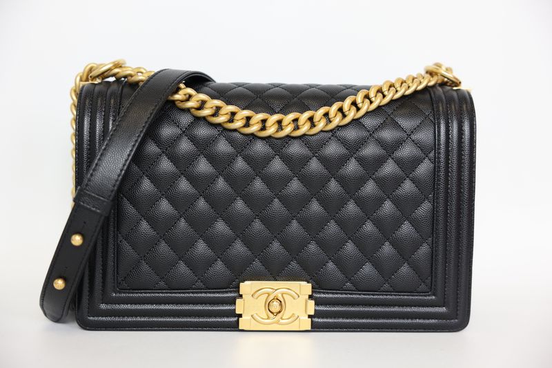 Chanel Boy Medium, Black Caviar Leather and Gold Hardware, New in Box WA001