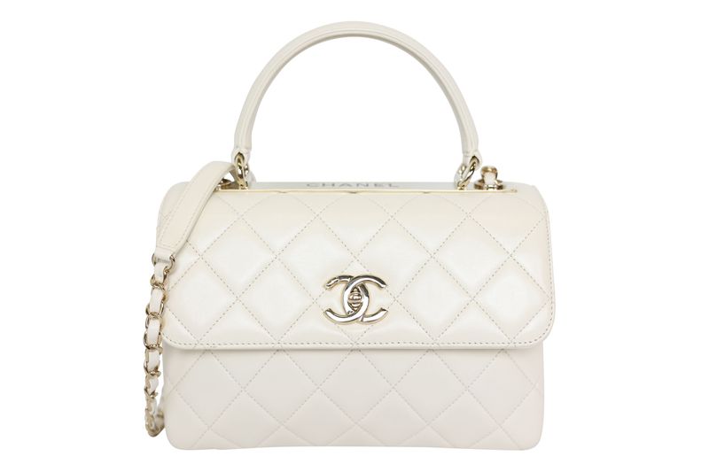 Chanel Trendy CC Top Handle Small Bag, Cream Quilted Lambskin and Gold Hardware, Preowned in Box WA001