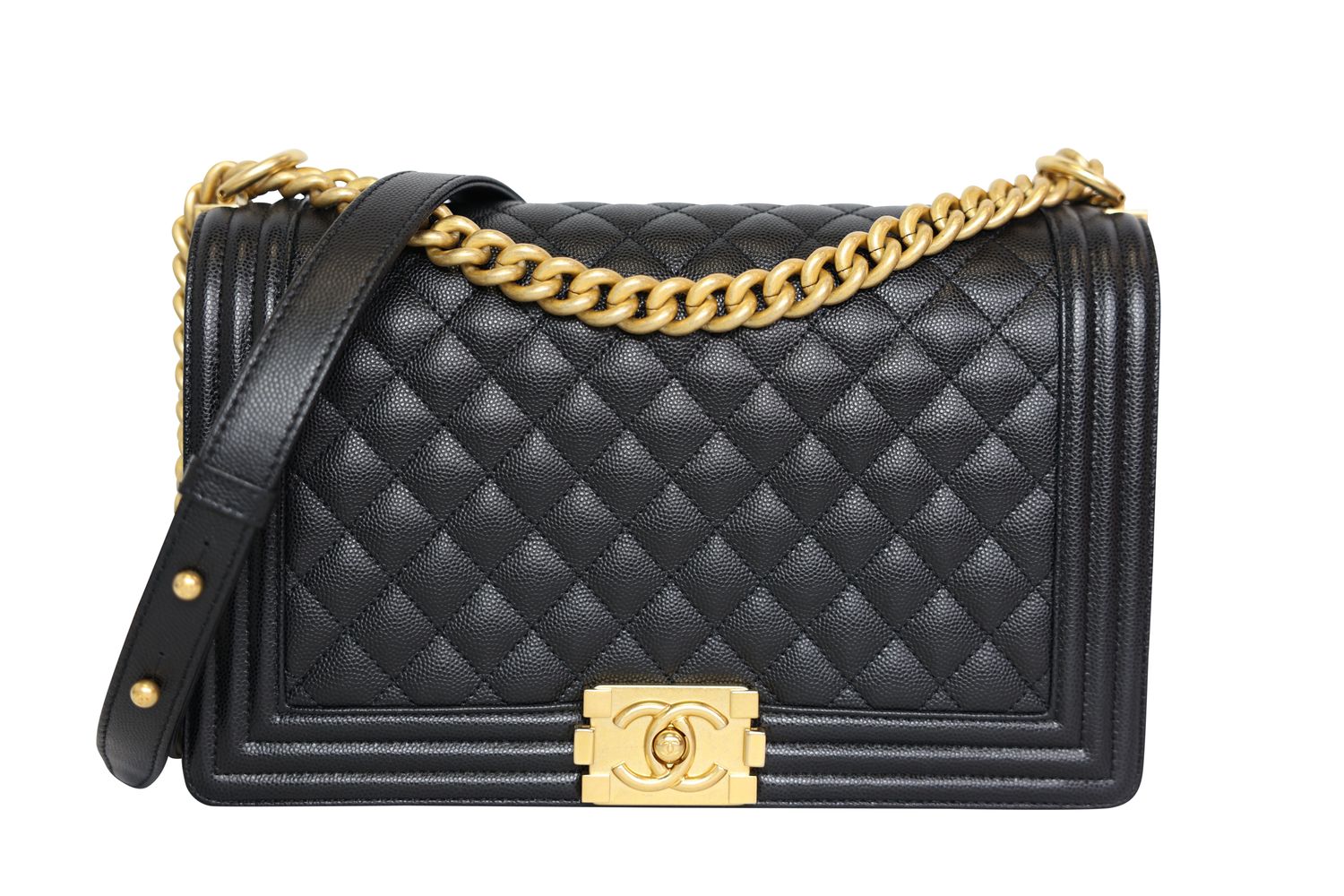 Chanel Boy New Medium, Black Caviar Leather and Gold Hardware, New in Box WA001