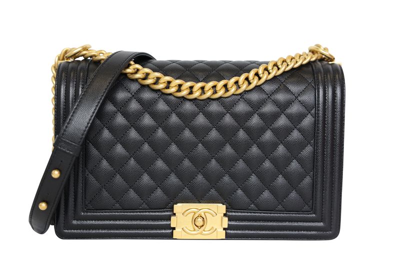 Chanel Boy New Medium, Black Caviar Leather and Gold Hardware, New in Box WA001